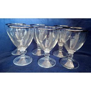 Vintage Set of 6 Silver Rimmed Crystal 8oz wine Bar Liquer Glasses Stemmed